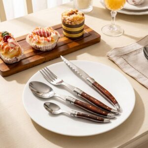 classic laguiole style 4 piece flatware set | premium pakkawood handle oem wholesale